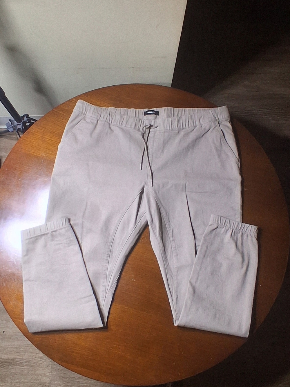 Men's Casual Drawstring Khaki Pants in Light Beige